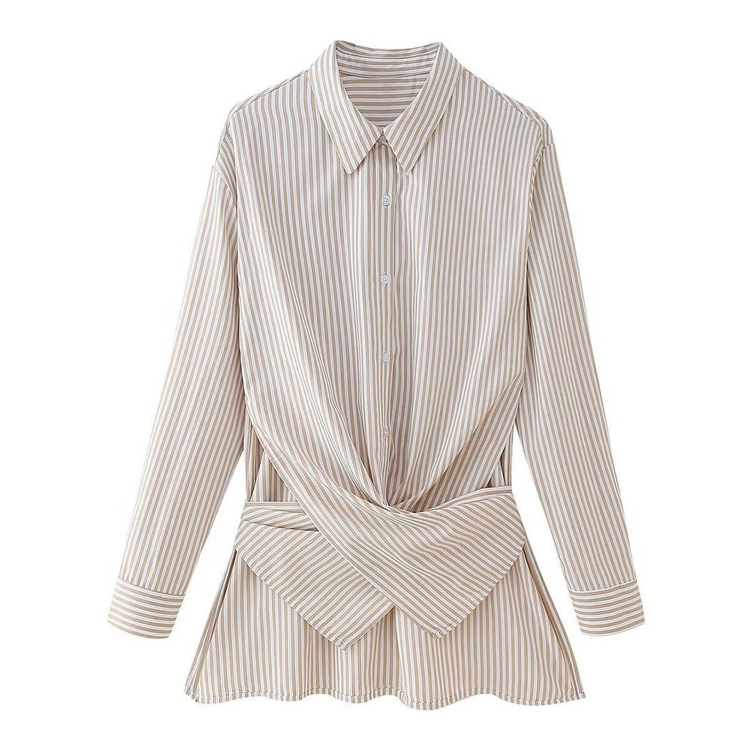 Fashion Loose Striped Lace-up Multi-color Long Sleeve Shirt