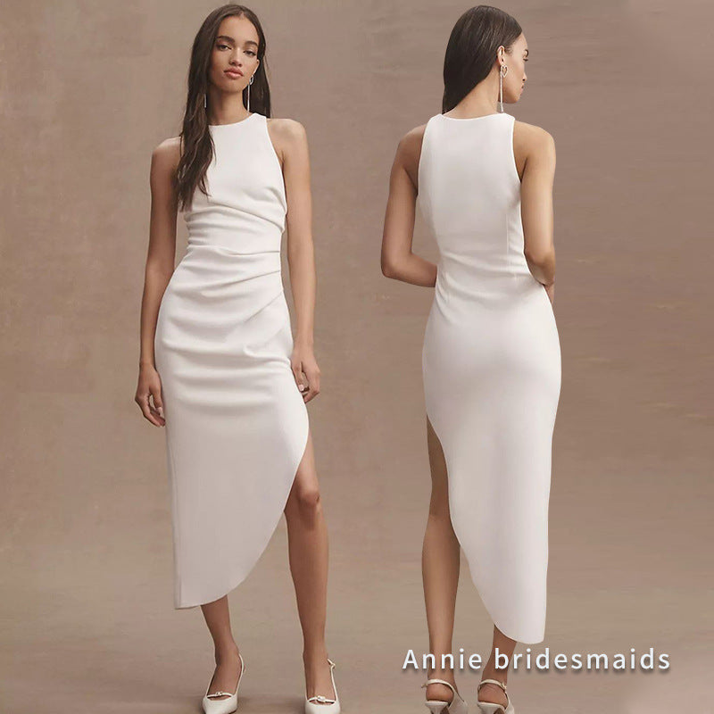 Satin Bridesmaid White High-grade Dress