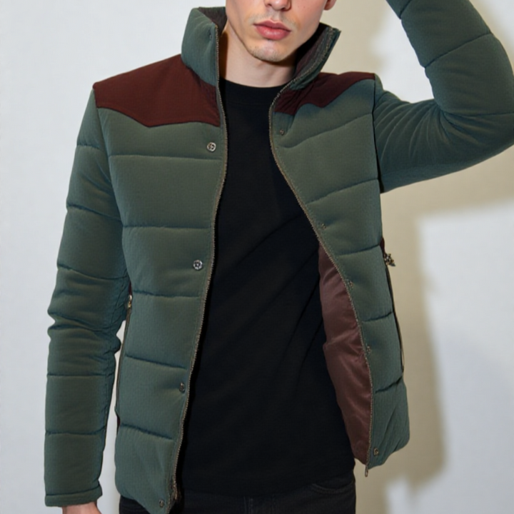 Mens Stand Collar Puffer Jacket in Navy Blue