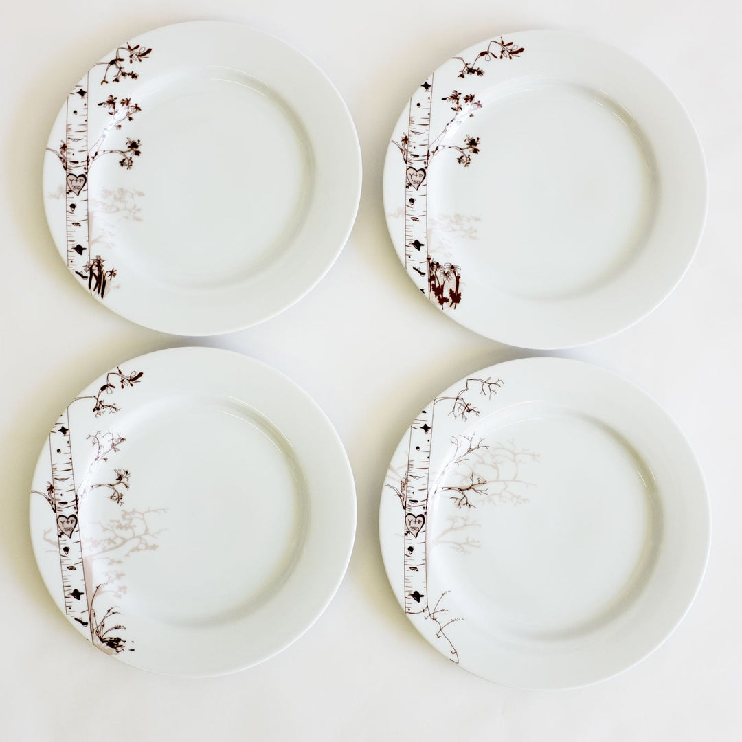 Personalized Birch Dessert Plate Set – Four Seasons Hand-Drawn Design