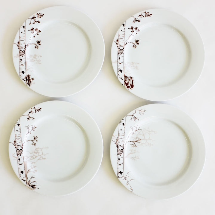 Personalized Birch Dessert Plate Set – Four Seasons Hand-Drawn Design
