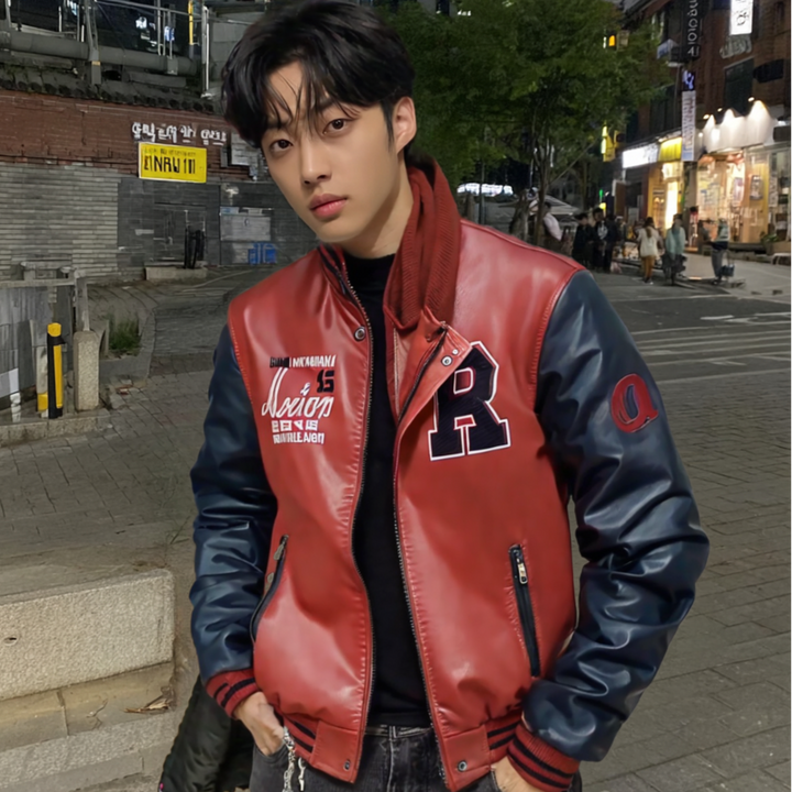 Mens Baseball Faux Leather Jacket