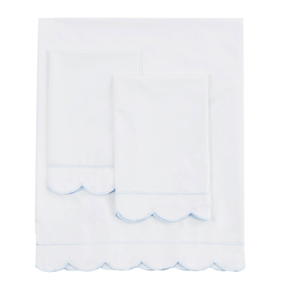 Scallop Frame Embroidered Cotton Percale Sheet Set