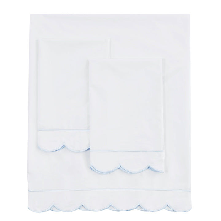 Scallop Frame Embroidered Cotton Percale Sheet Set