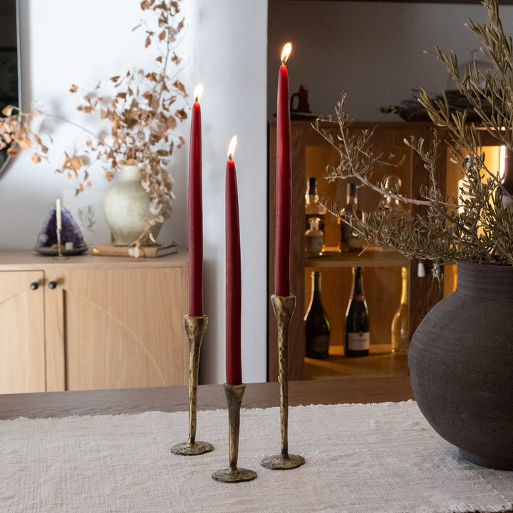 Antique Brass Large Candlesticks - Set of 3