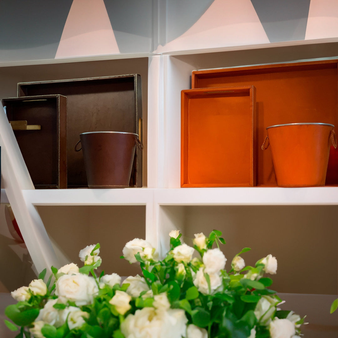 Chica | 15" Cedar Wood + Leather Ottoman Tray