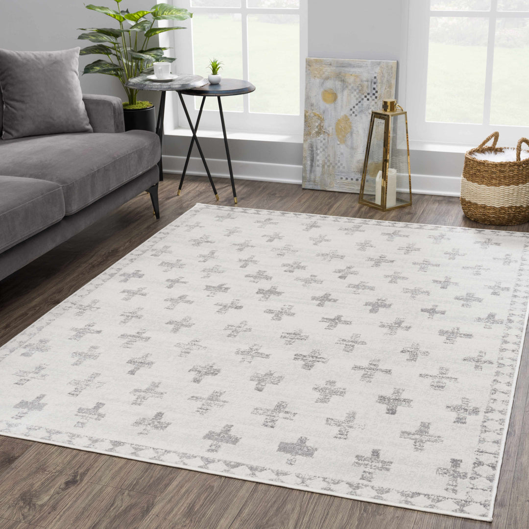 Tigris Swiss Cross Ivory & Gray 2322 Area Rug