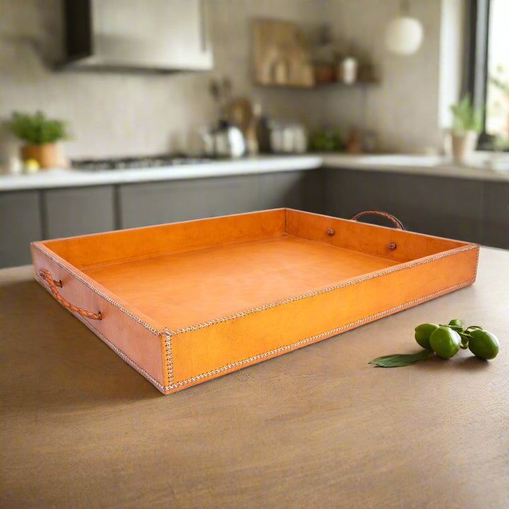 Grande | XL Rectangle Ottoman Tray with Embroidered Handles