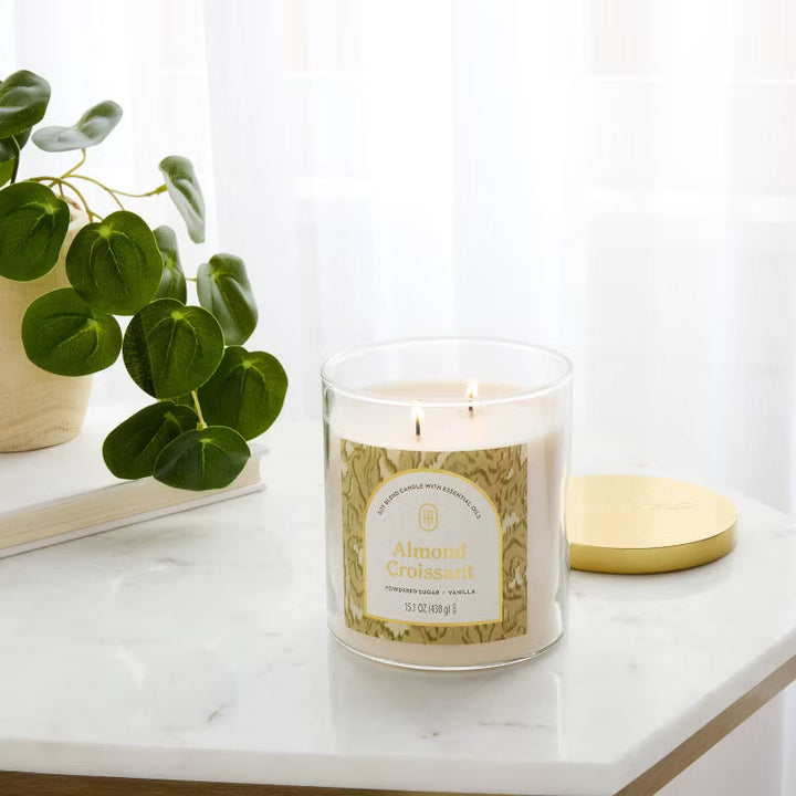 2 Wick Lidded Jar Candle Almond Croissant