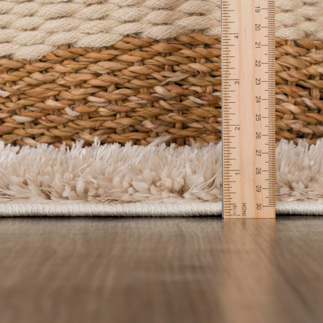 Faina Solid Beige Shag Rug Washable