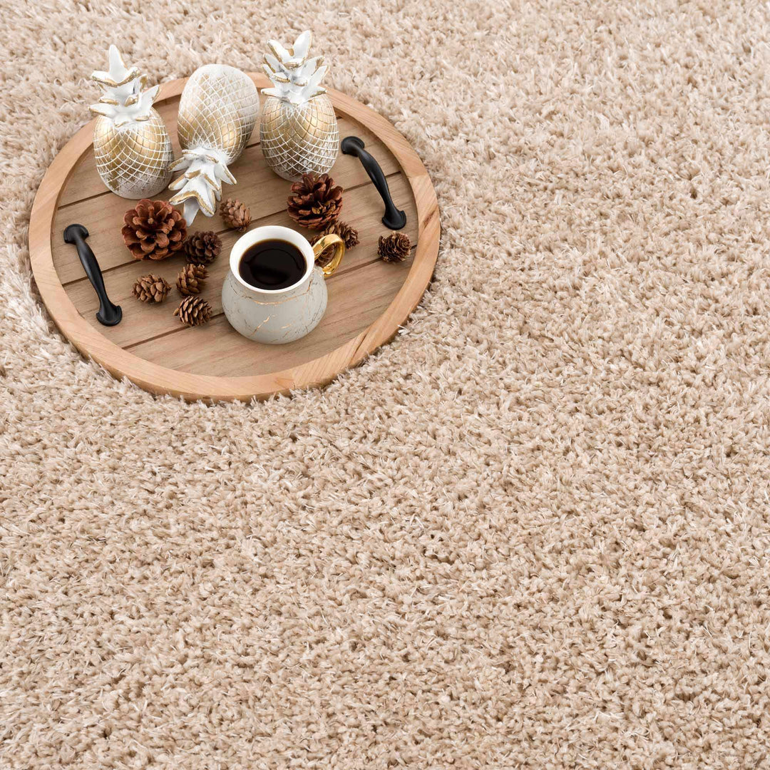 Faina Solid Beige Shag Rug Washable