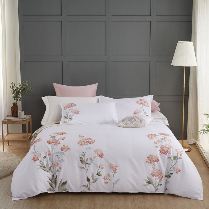 Hydrangea 100% Cotton Embroidered Duvet Cover Set