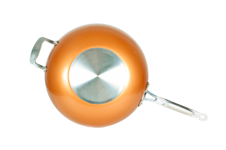 MASTERPAN Ceramic Nonstick Copper Color Wok & Glass Lid, 12" (30cm)