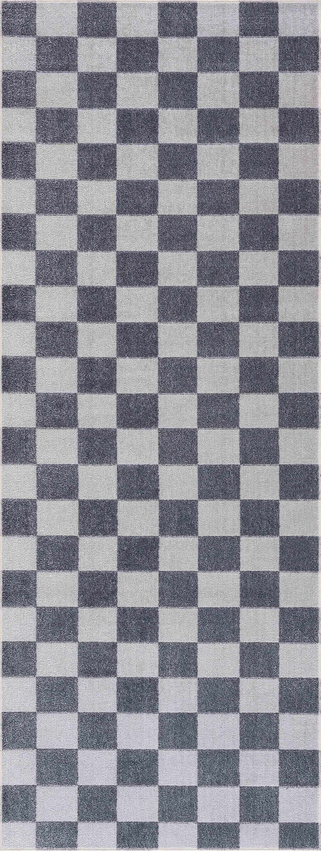 Alie Gray Checkered Washable Area Rug
