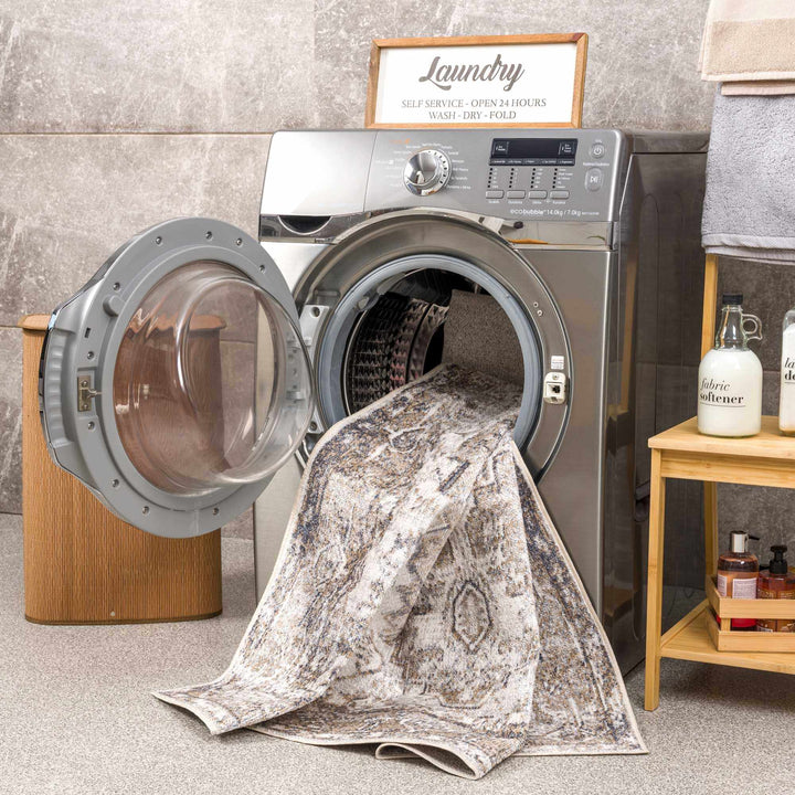 Blue Brown Hera Washable area rug