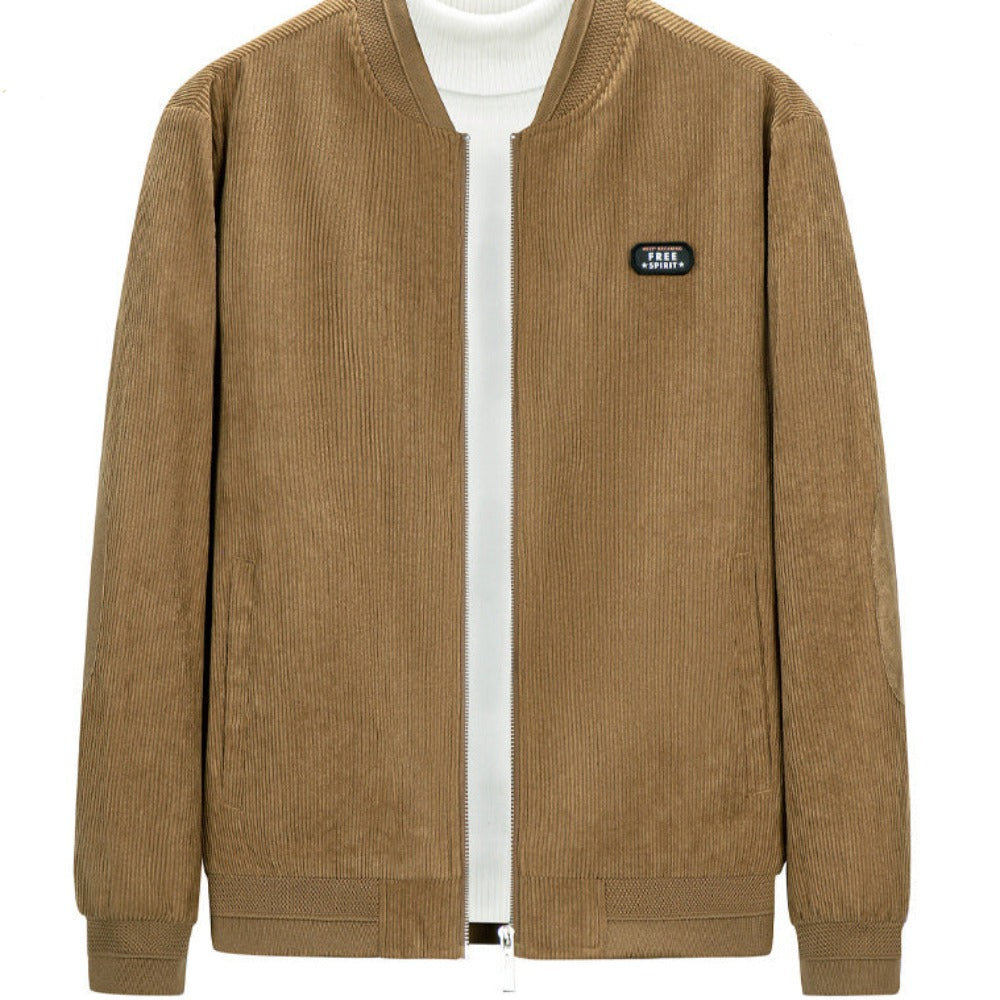 Mens Round Collar Winter Zipped Up Elbow Patch Jacket