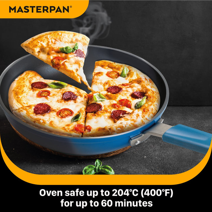 MASTERPAN Ceramic Nonstick Stovetop Oven Frypan & Skillet & Stainless Steel Lid Set, Azure Color 9.5"(24cm)