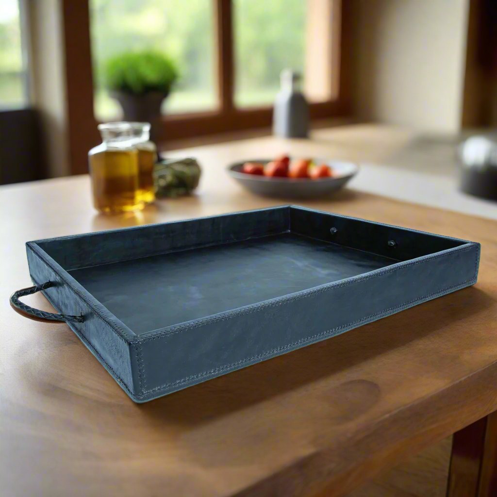 Grande | XL Rectangle Ottoman Tray with Embroidered Handles