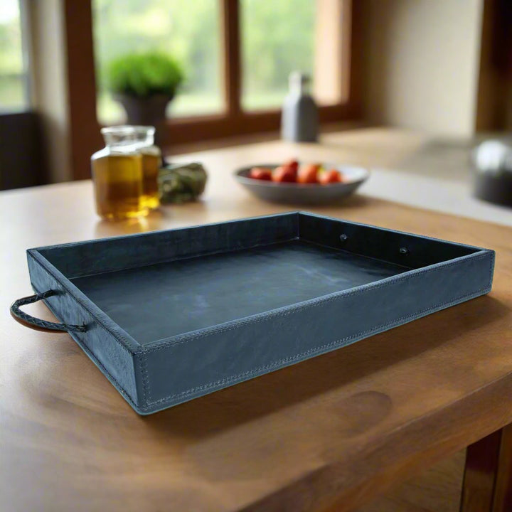 Grande | XL Rectangle Ottoman Tray with Embroidered Handles