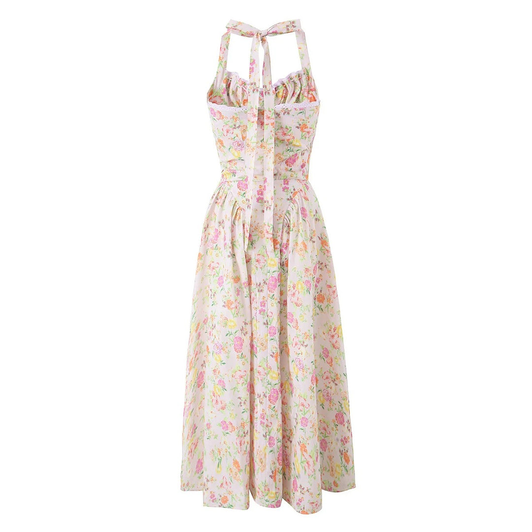 Fashion French Floral Halter Dress Women