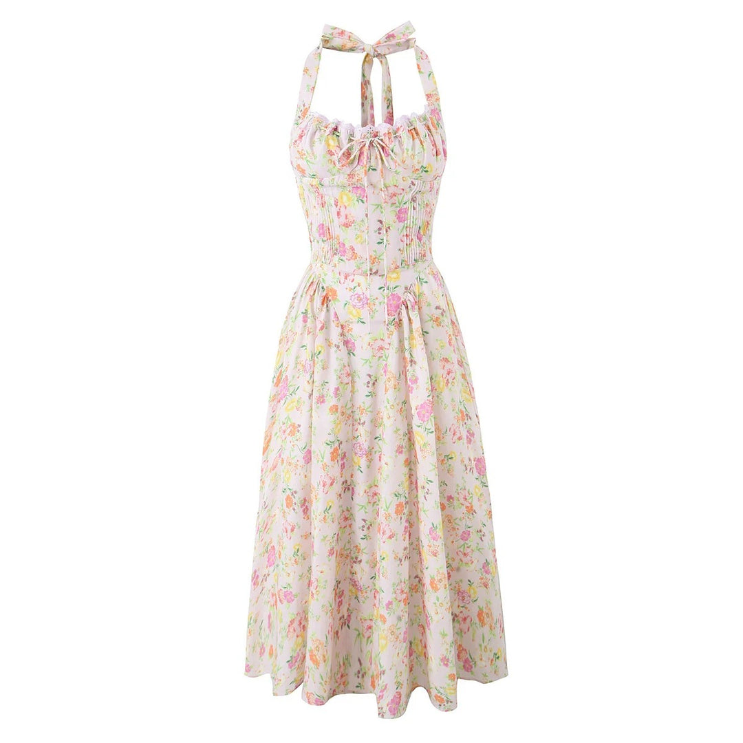 Fashion French Floral Halter Dress Women
