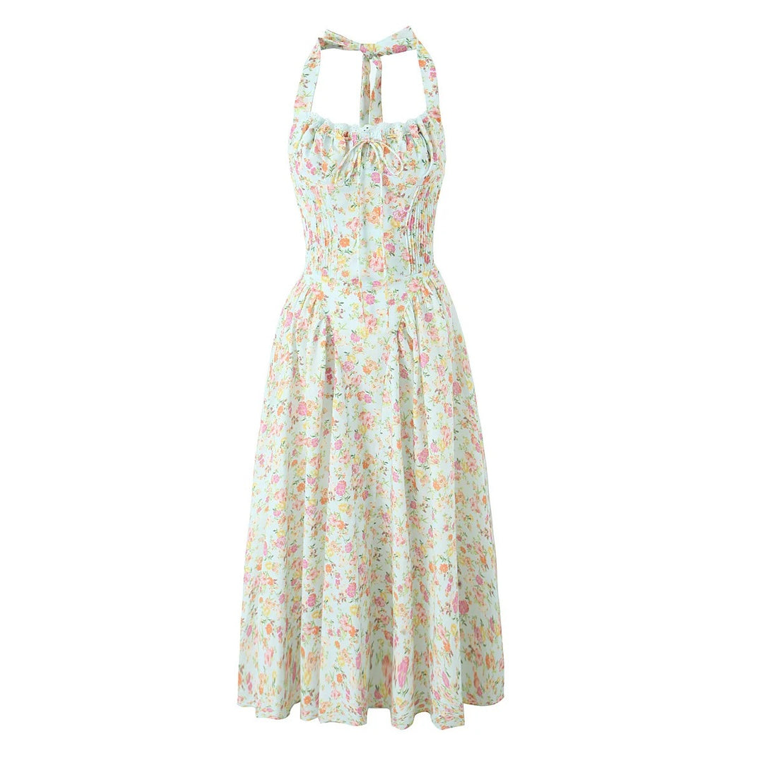 Fashion French Floral Halter Dress Women