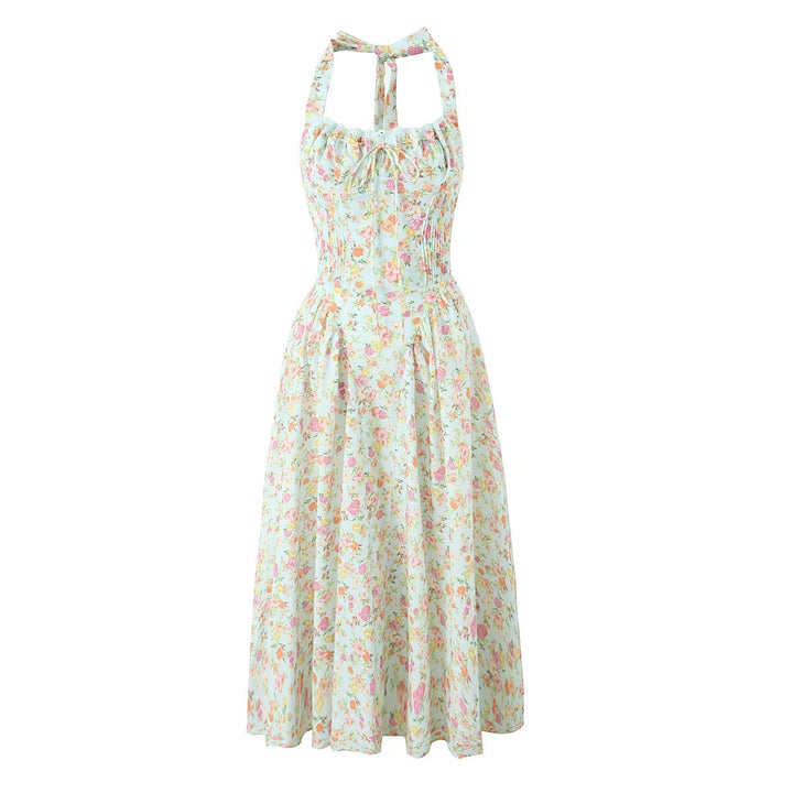 Fashion French Floral Halter Dress Women