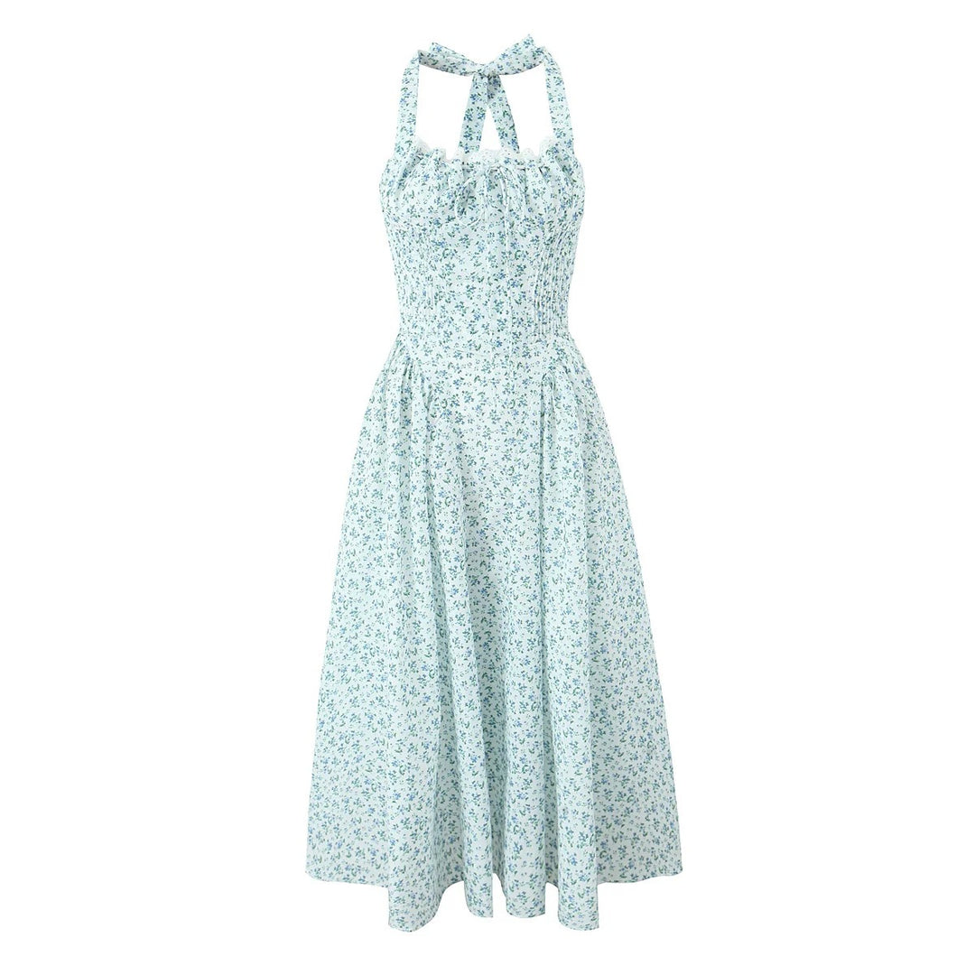 Fashion French Floral Halter Dress Women