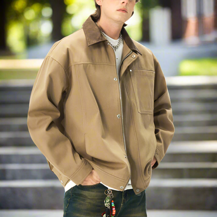 Mens Lapel Collar Bomber Jacket With Pockets