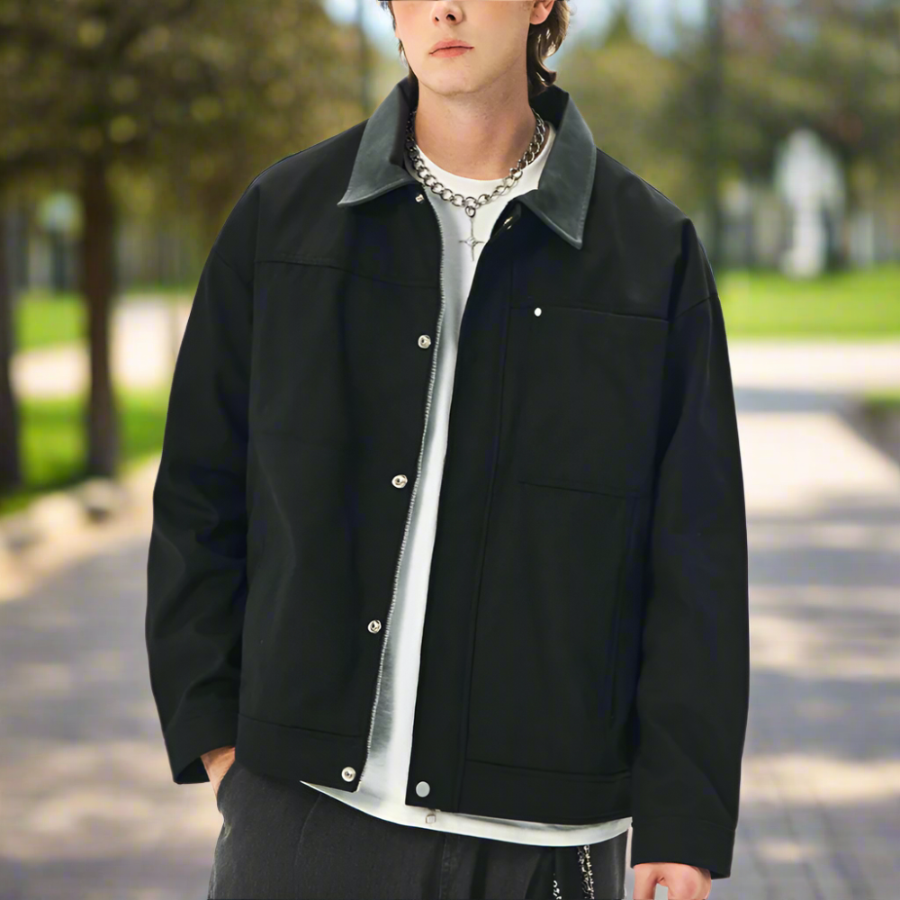 Mens Lapel Collar Bomber Jacket With Pockets