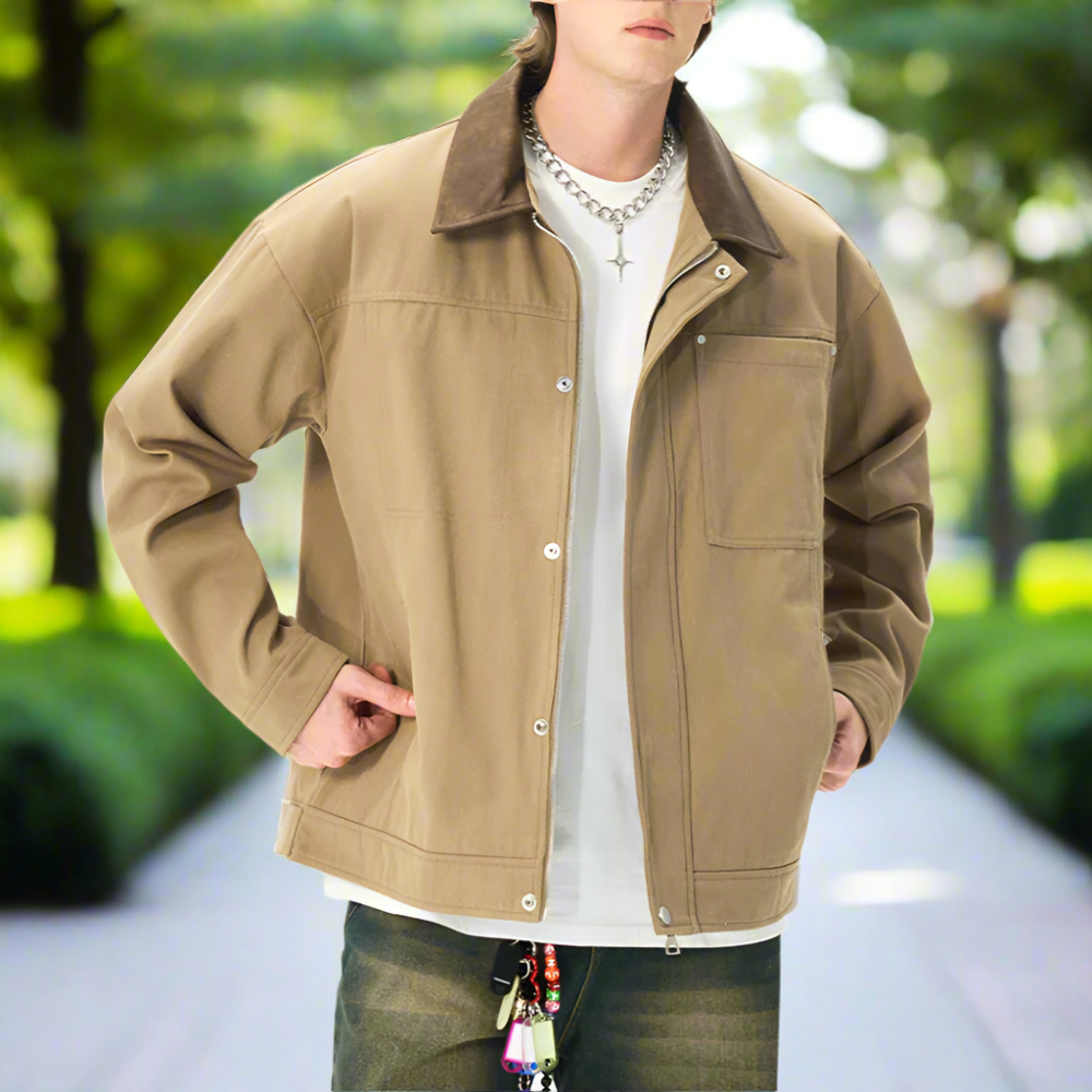 Mens Lapel Collar Bomber Jacket With Pockets