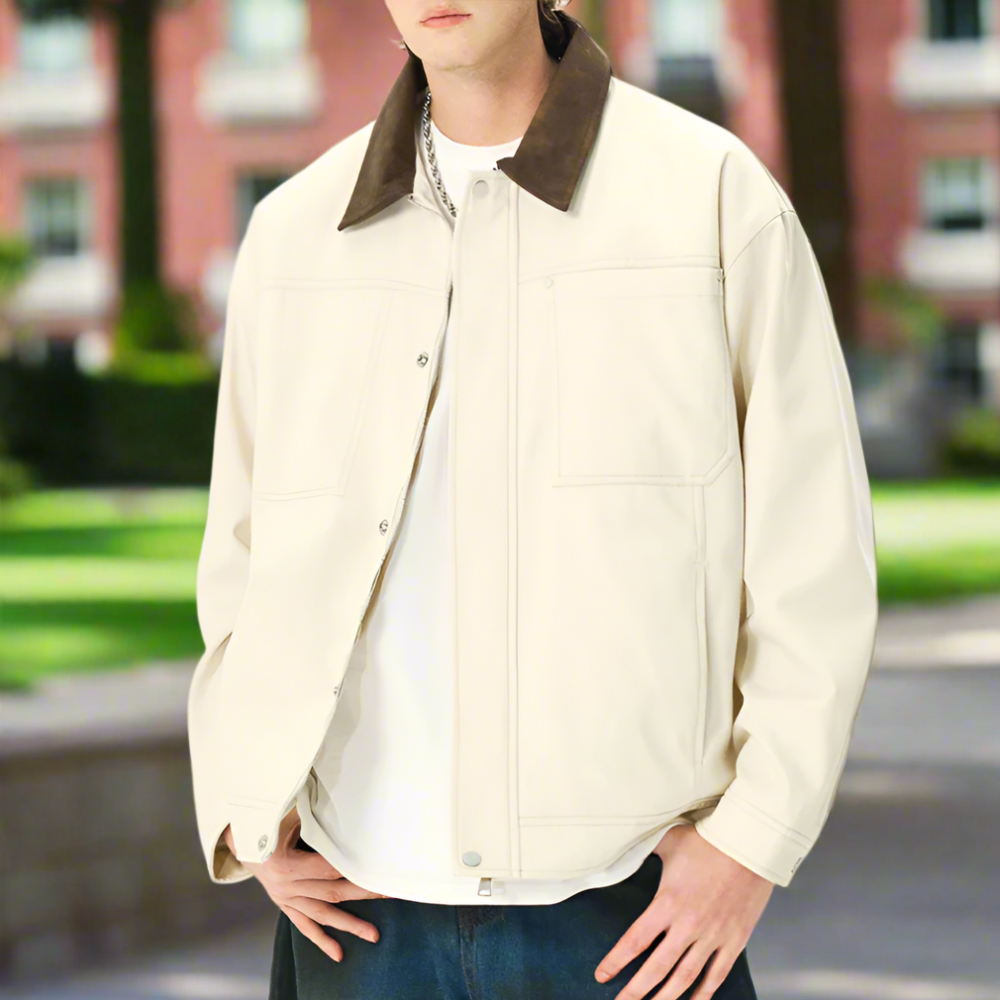Mens Lapel Collar Bomber Jacket With Pockets