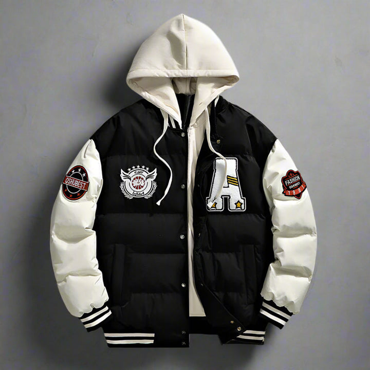 Mens layered Look Hooded baseball Jacket