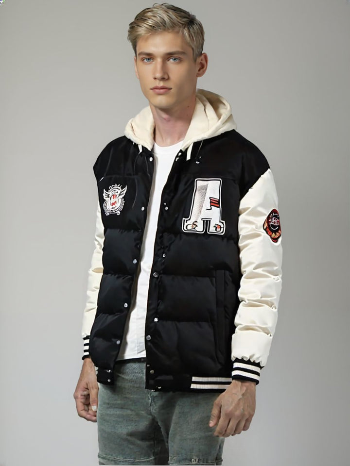 Mens layered Look Hooded baseball Jacket