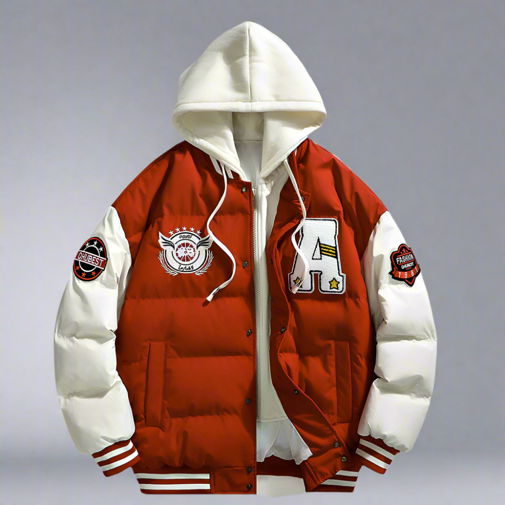 Mens layered Look Hooded baseball Jacket