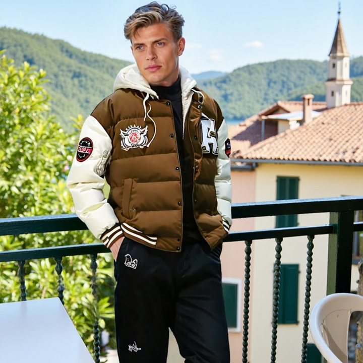 Mens layered Look Hooded baseball Jacket