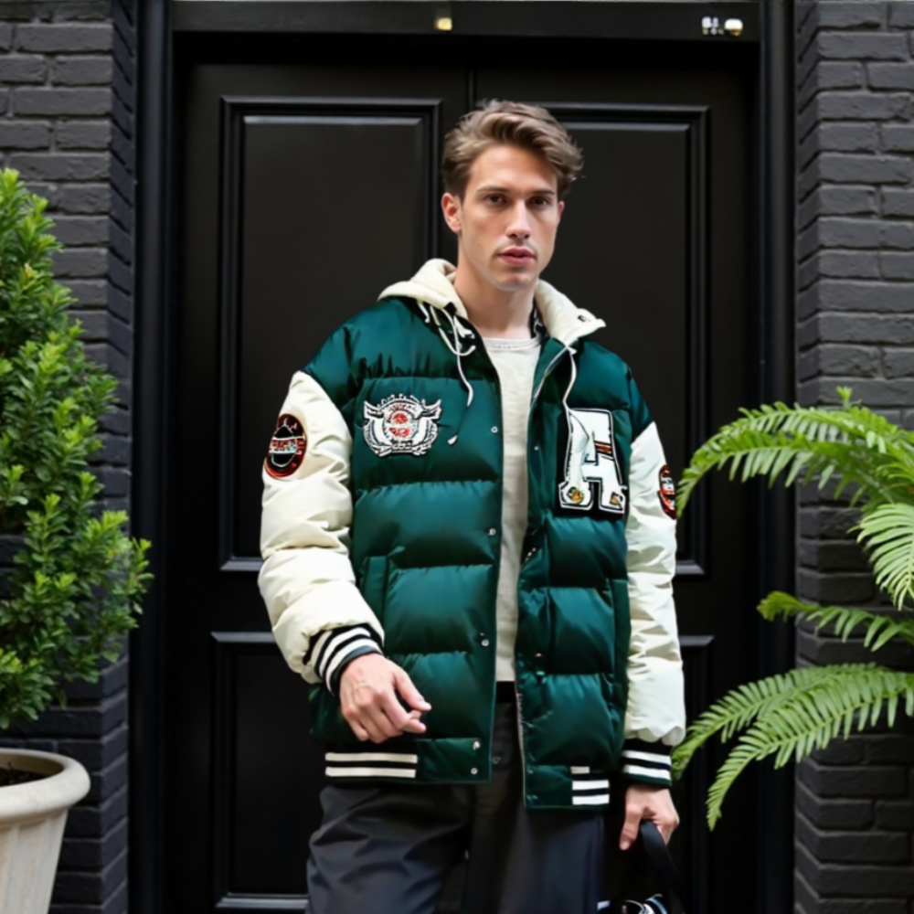 Mens layered Look Hooded baseball Jacket