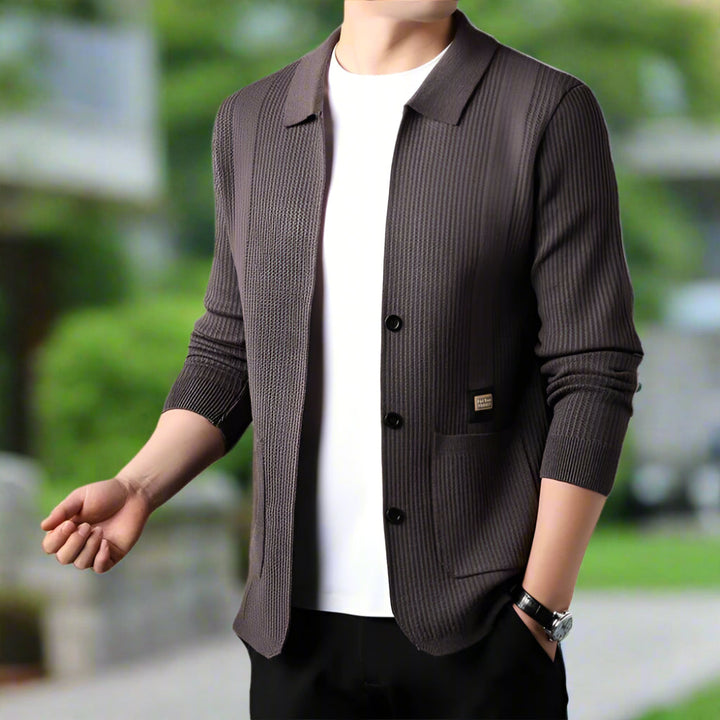 Mens Lapel Collar Knit Cardigan With Pockets