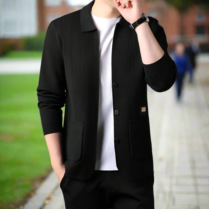 Mens Lapel Collar Knit Cardigan With Pockets