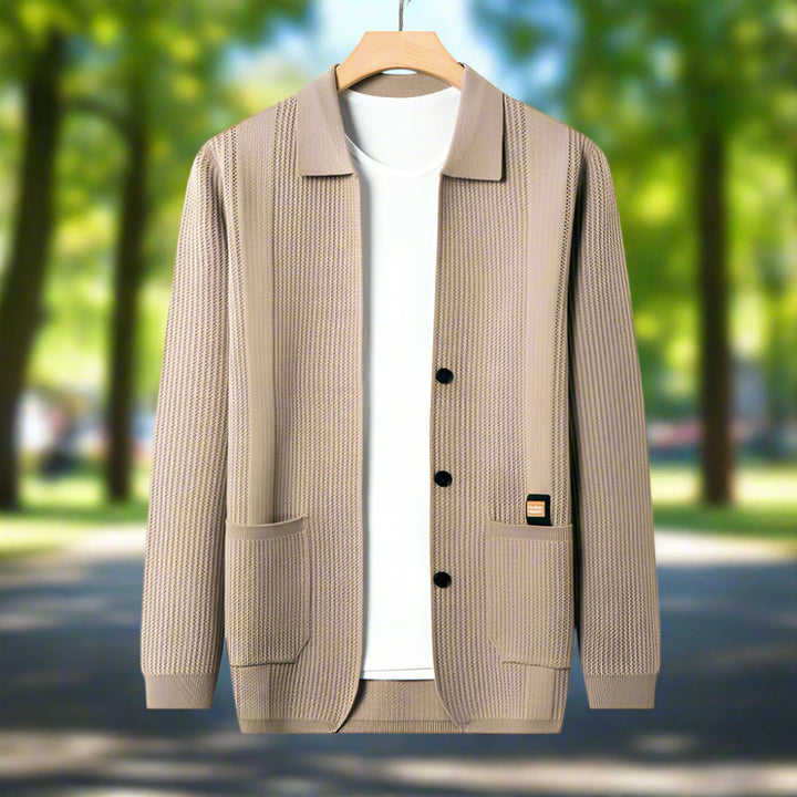 Mens Lapel Collar Knit Cardigan With Pockets