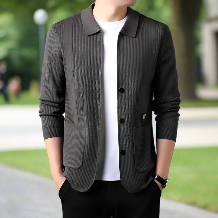 Mens Lapel Collar Knit Cardigan With Pockets