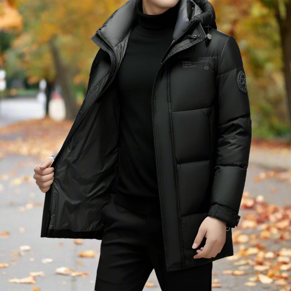 Mens Hooded Zipper Puffy Jacket With Pockets