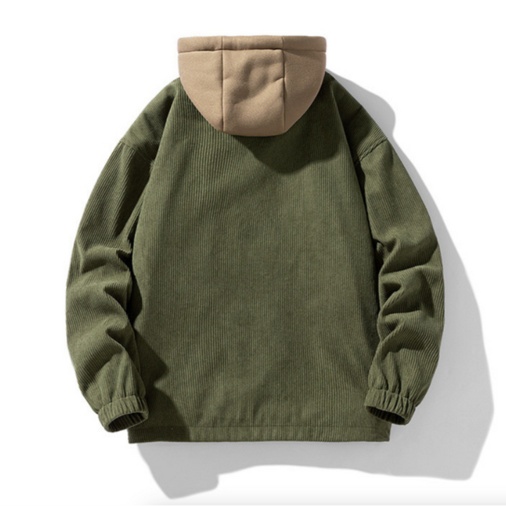 Mens Layered Look Hooded Corduroy Jacket With Faux Fur Lining