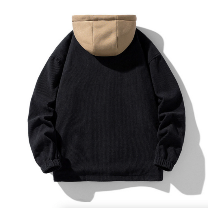 Mens Layered Look Hooded Corduroy Jacket With Faux Fur Lining