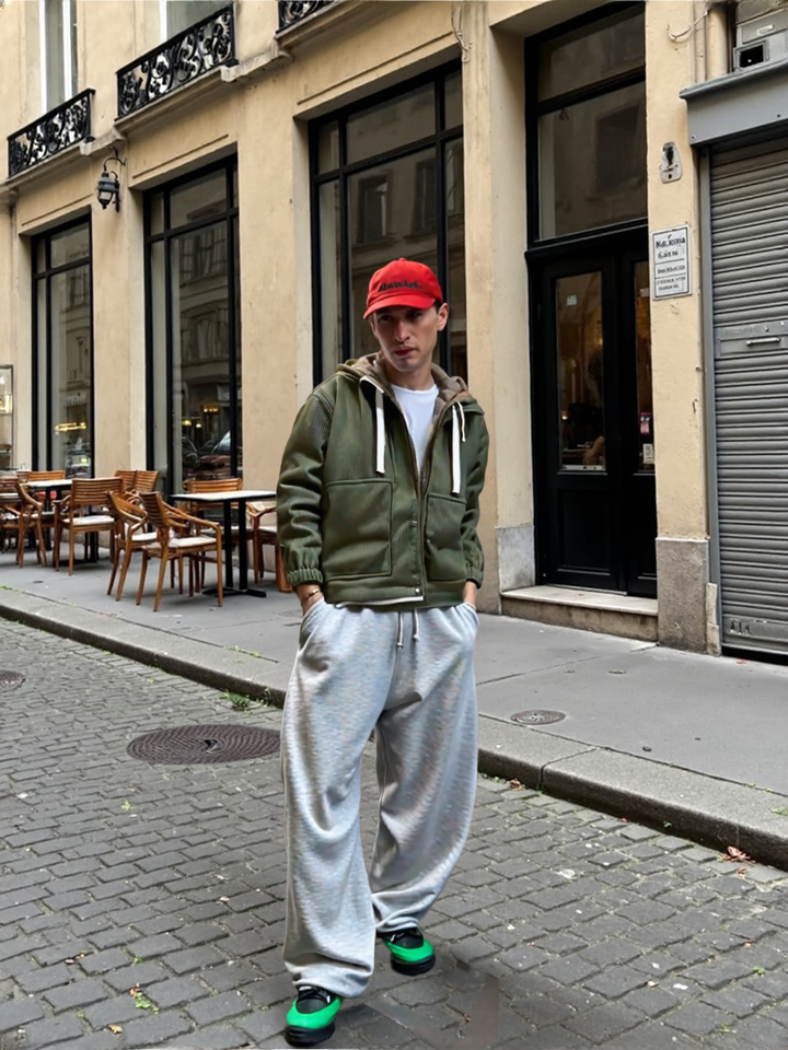 Mens Layered Look Hooded Corduroy Jacket With Faux Fur Lining