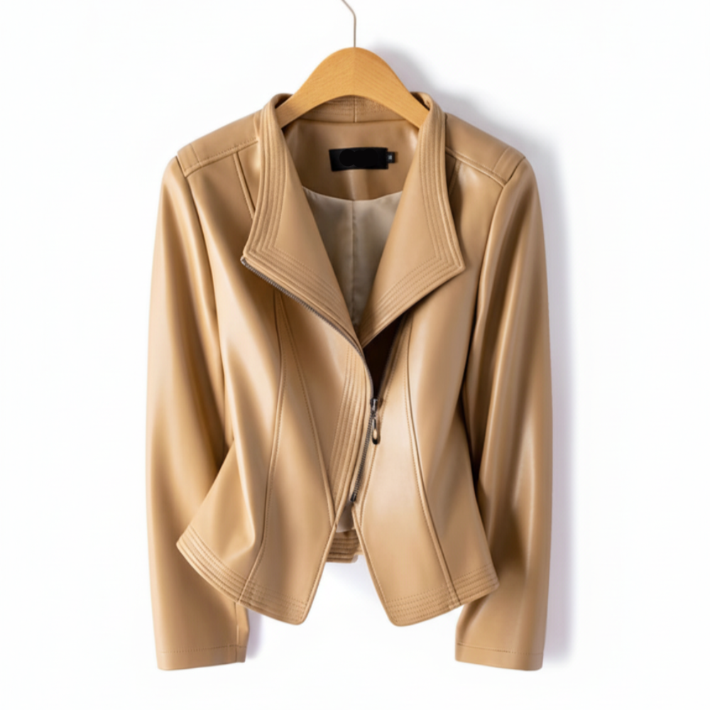 Women's Lapel Collar Vegan Leather Jacket