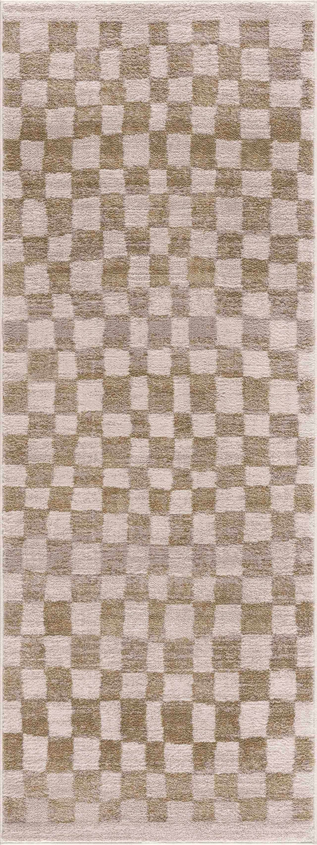 Benjy Cream & Gold Checkered Area Rug