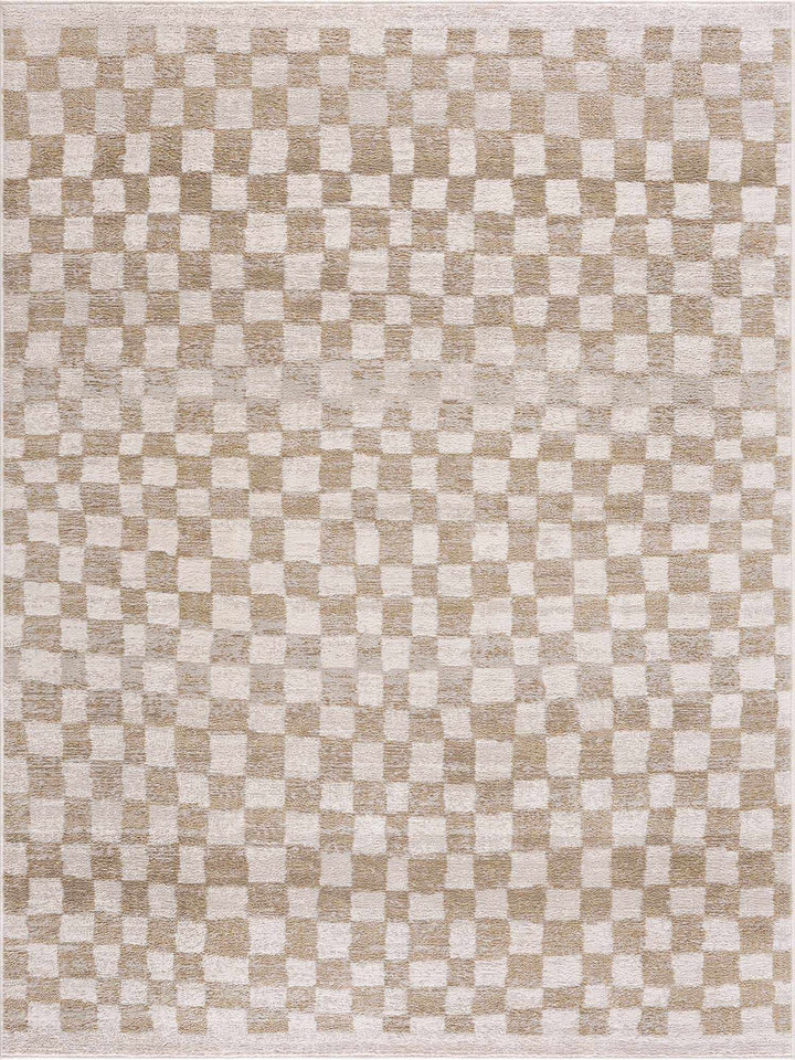 Benjy Cream & Gold Checkered Area Rug