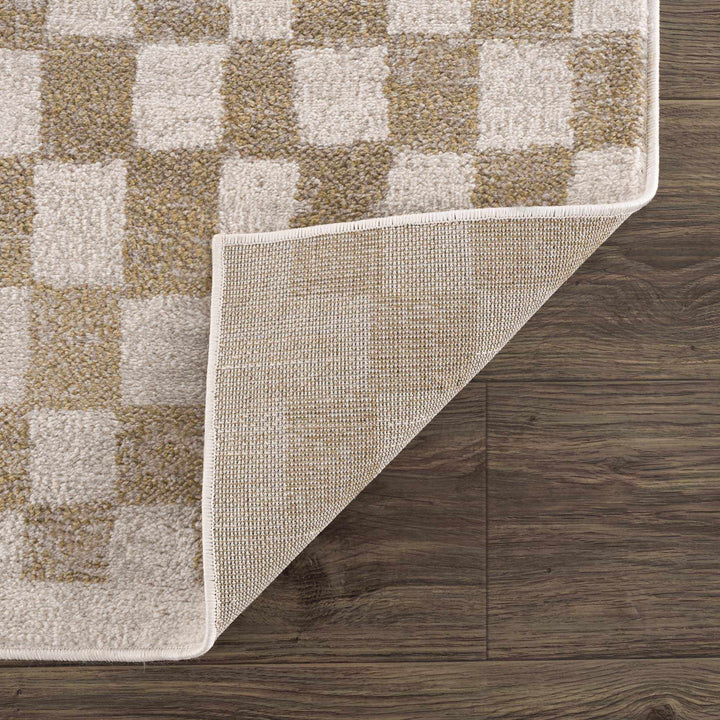 Benjy Cream & Gold Checkered Area Rug
