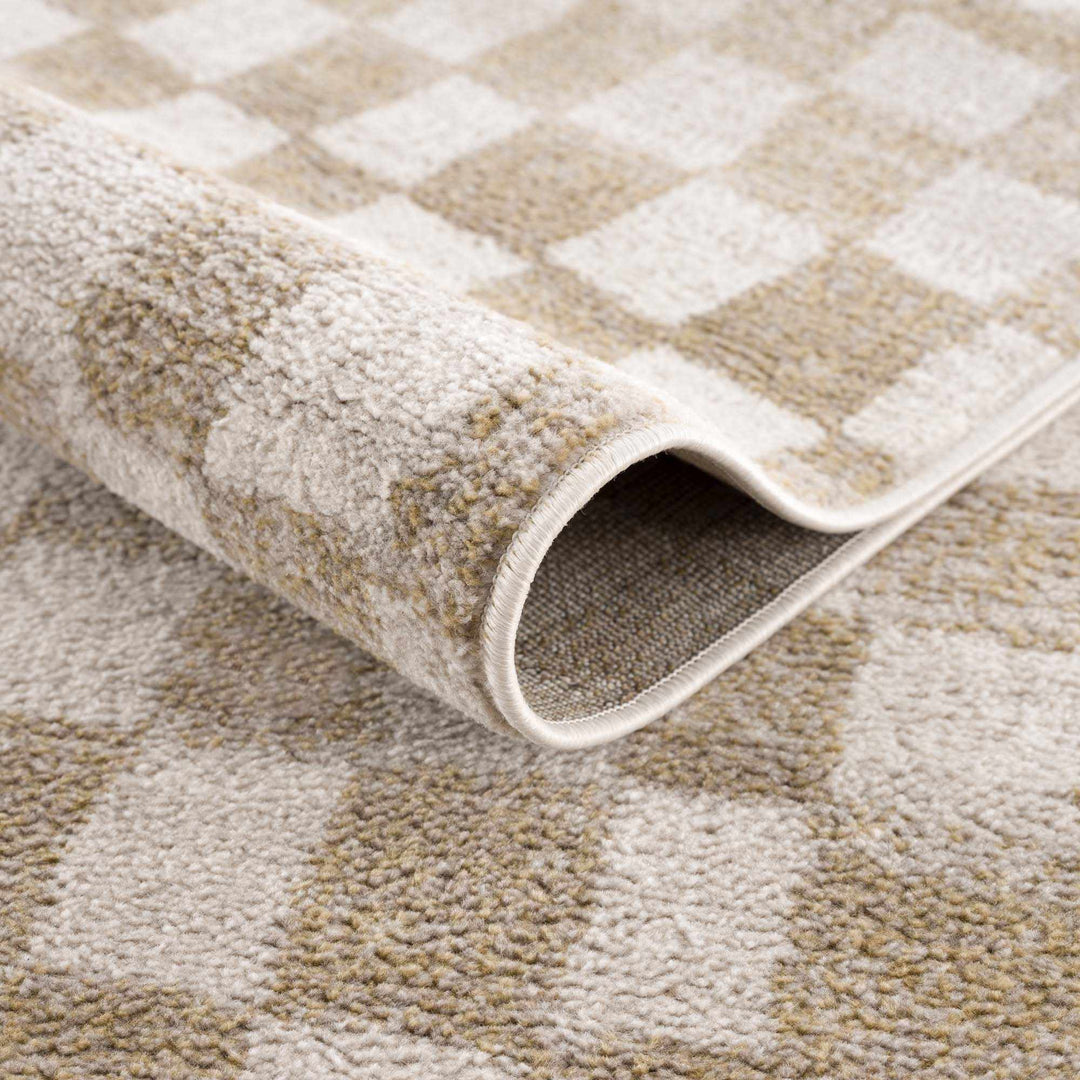 Benjy Cream & Gold Checkered Area Rug